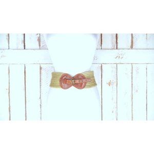 Vintage wide tan light brown thick woven braided chord faux leather belt